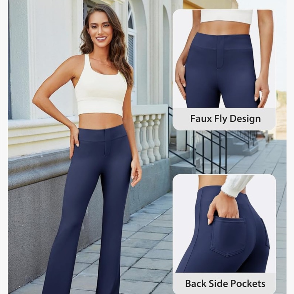 Elegant Navy Blue Boot Cut Pants - Picture 4 of 4